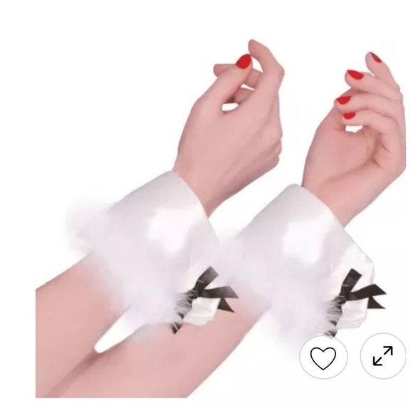 White Bunny Marabou Cuffs New - Picture 1 of 3